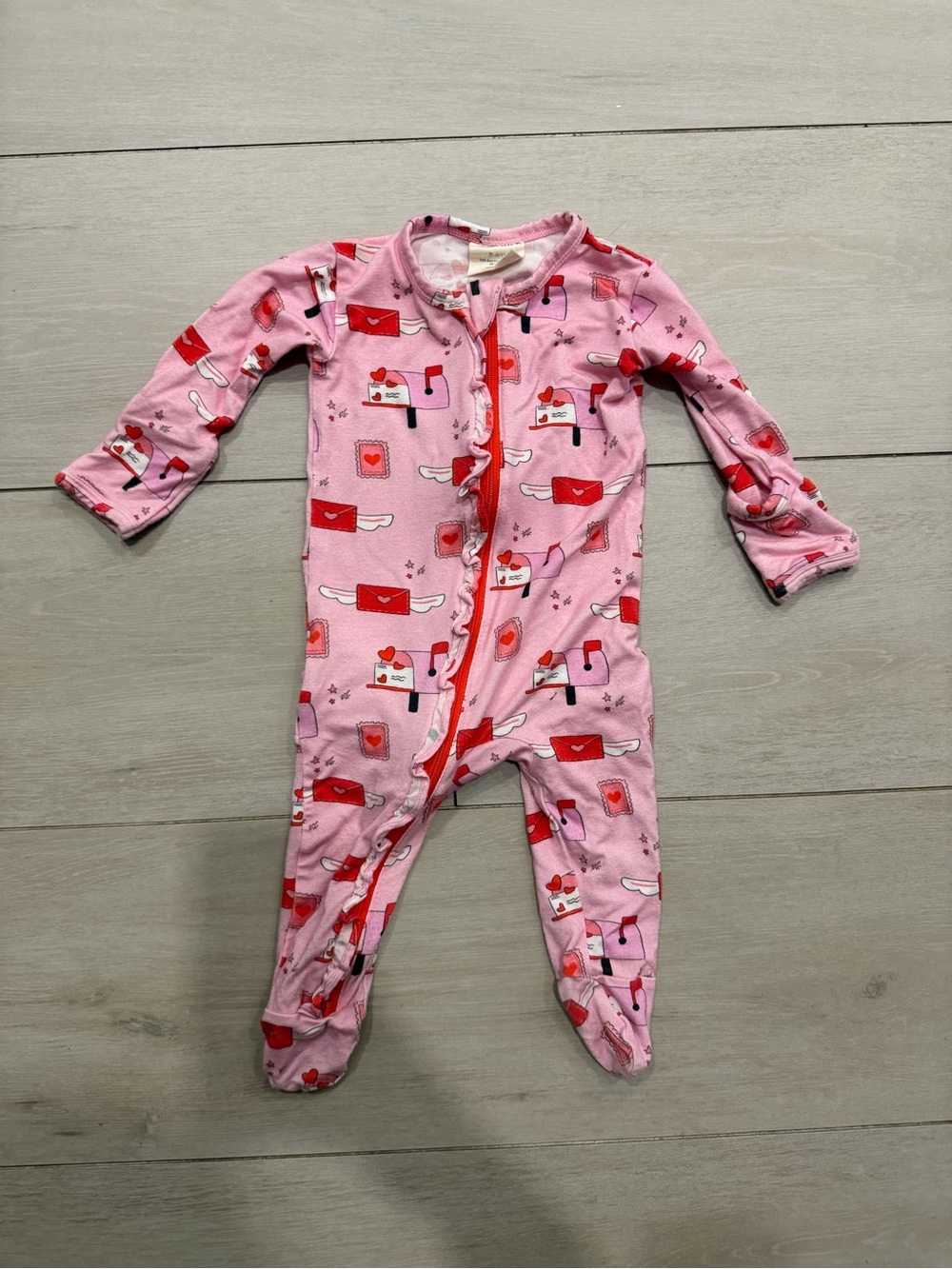 2-Way Ruffle Zip Footie, Love Letters - Picture 2 of 6